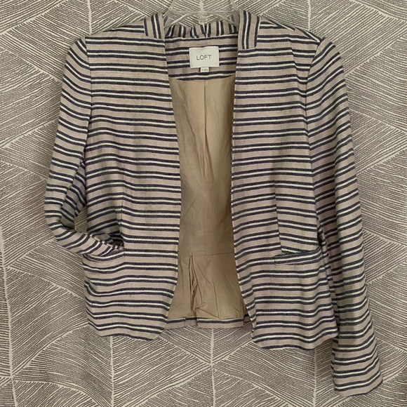 LOFT 👜 Tan/Blue Linen Blazer - Picture 2 of 9